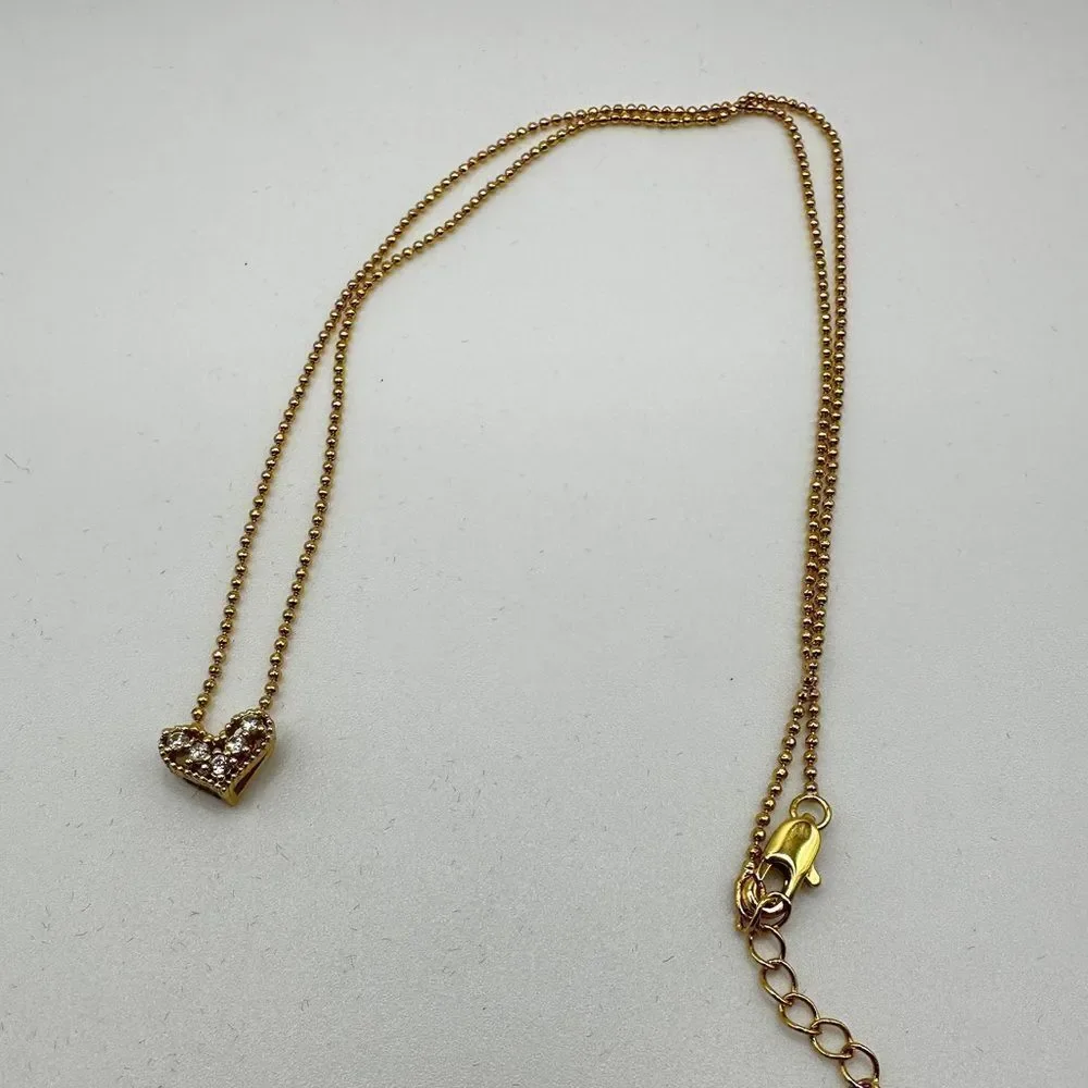 NIB‎ Omboo Dainty Gold tone metal heart with cz accents pendant, necklace!
